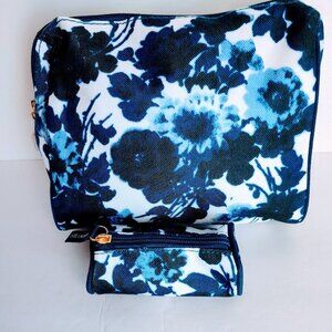 Estee Lauder Navy Floral Cosmetic Bag & Lipstick Case